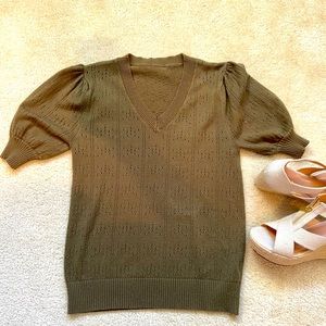 Army green V-neck sweater